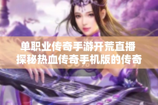 单职业传奇手游开荒直播 探秘热血传奇手机版的传奇世界