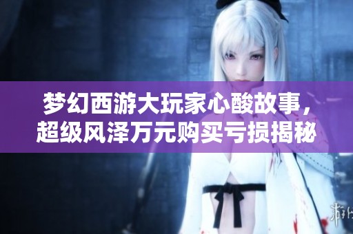 梦幻西游大玩家心酸故事，超级风泽万元购买亏损揭秘